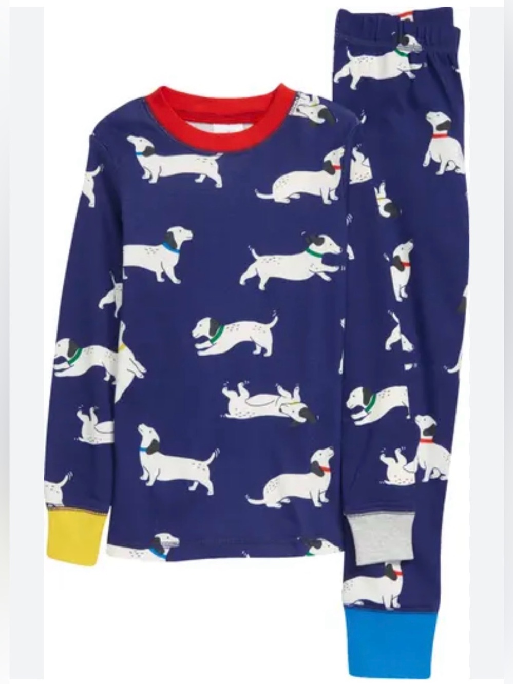 MINI BODEN Glow-in-the-Dark Fitted 2 Pc Pajama Set in Dachshund Print - 6Y
